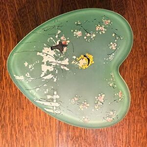 Hand Painted Green Satin Glass Candy Box